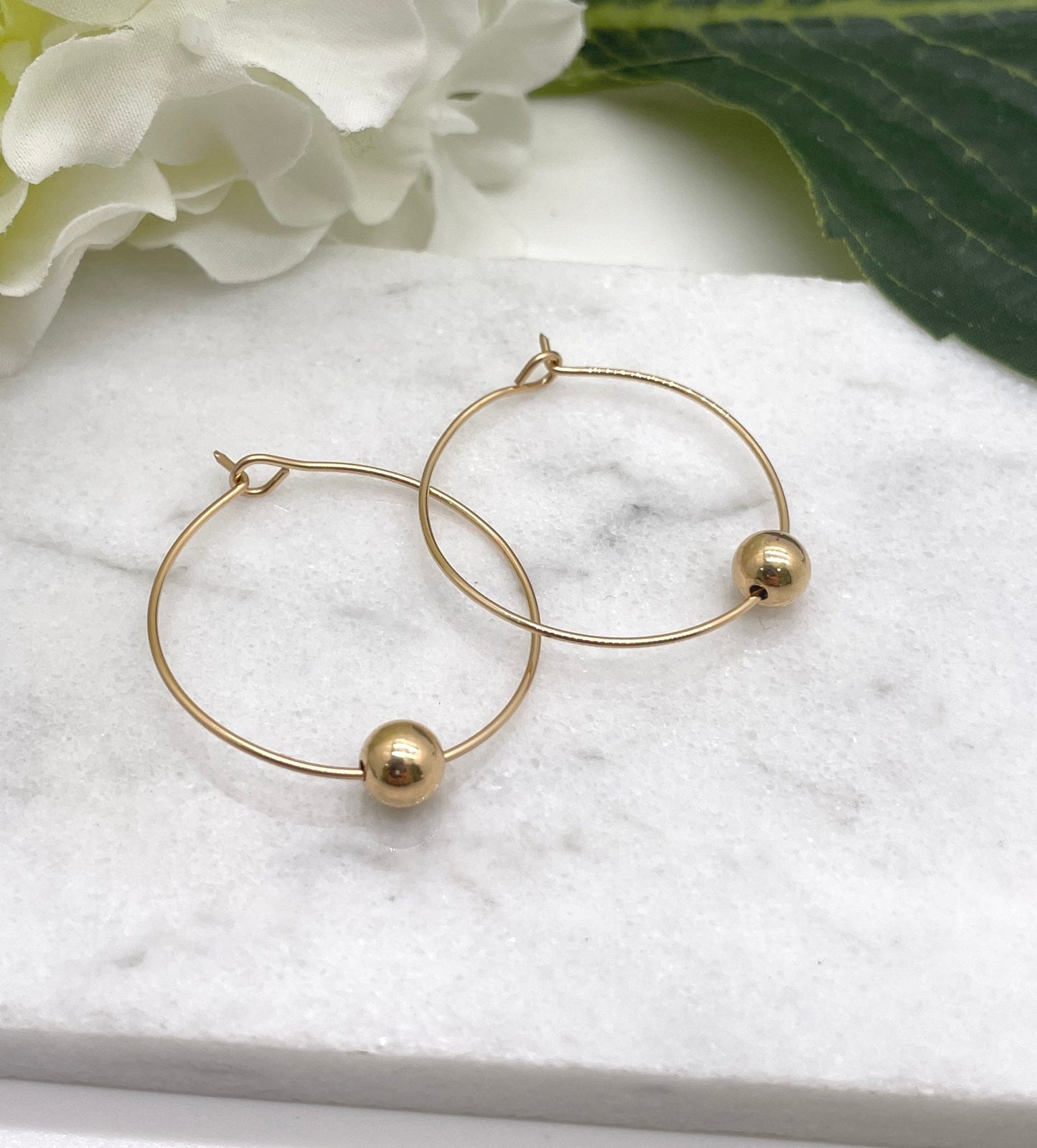 14k Gold Filled Hoop Earrings with 6mm Seamless, 14k Gold Filled Beads GCHE-57