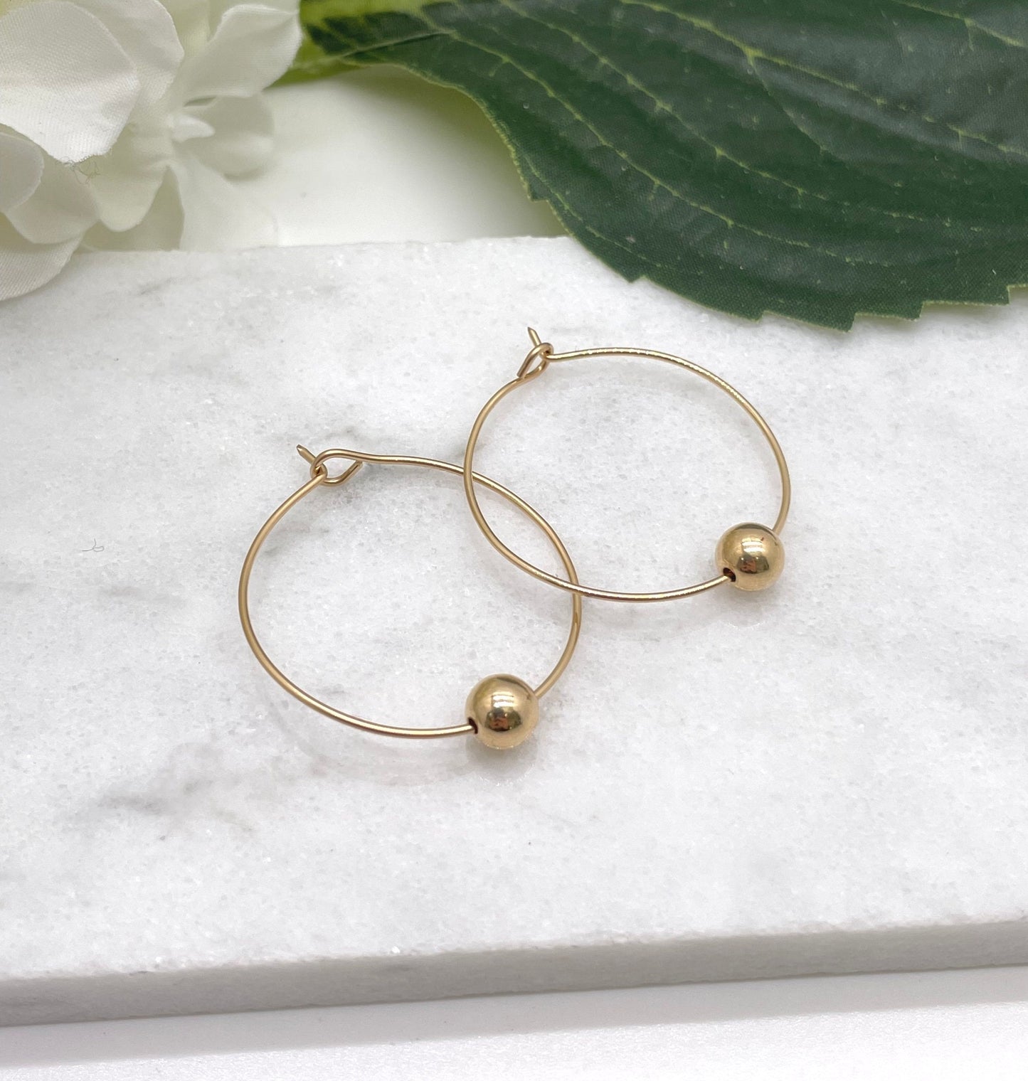 14k Gold Filled Hoop Earrings with 6mm Seamless, 14k Gold Filled Beads GCHE-57