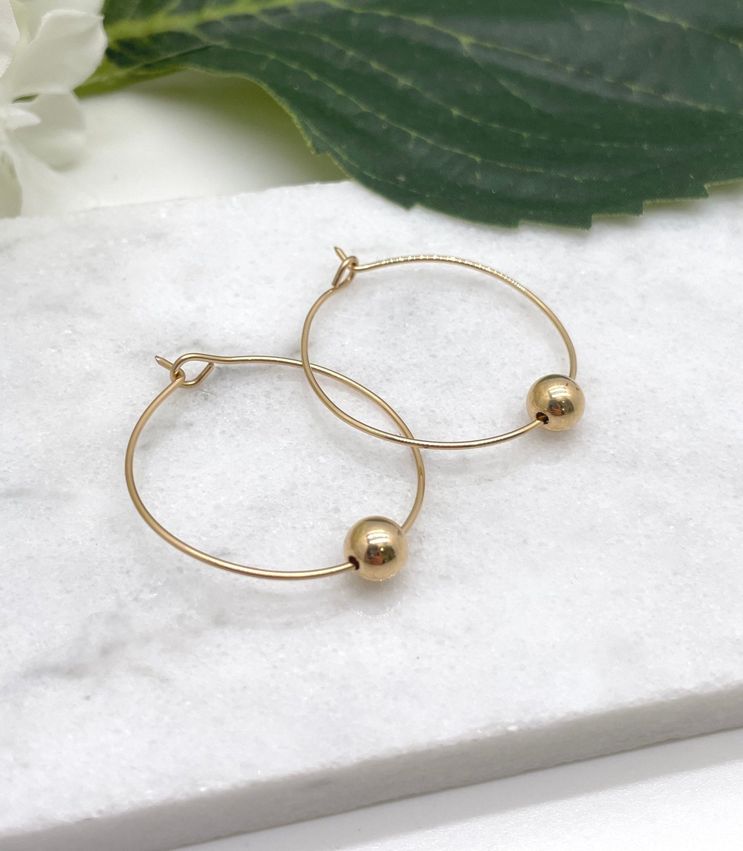 14k Gold Filled Hoop Earrings with 6mm Seamless, 14k Gold Filled Beads GCHE-57