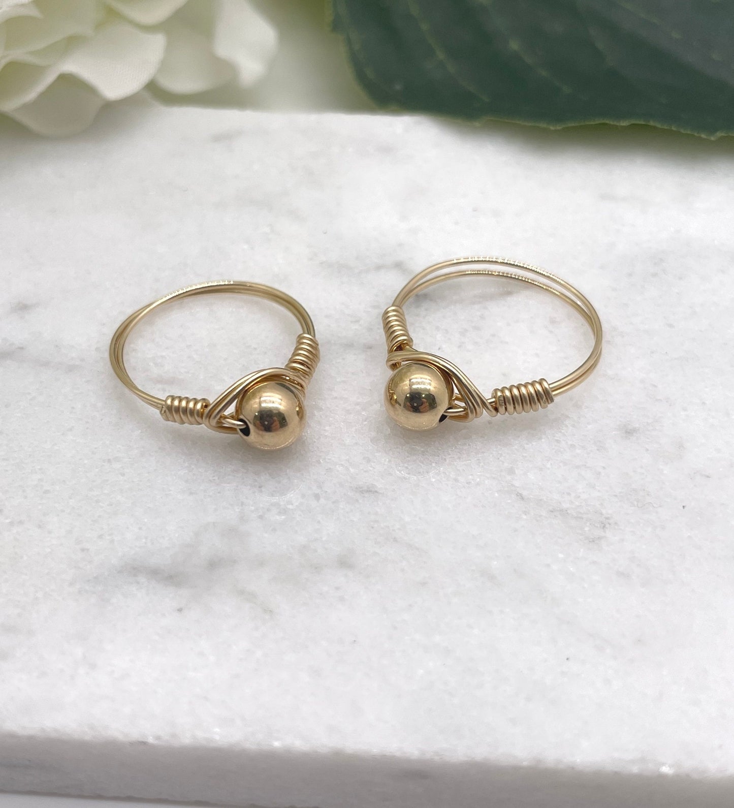 14k Gold Filled Wire Wrapped Ring with a Single, 6mm Seamless Gold Filled Bead GR-15