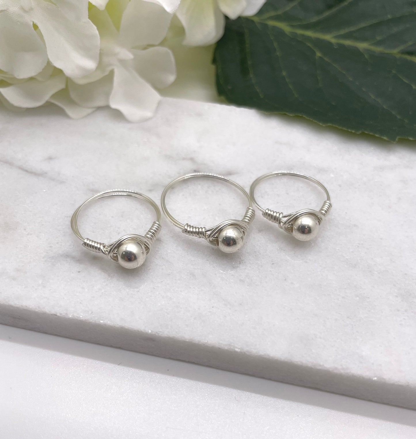 Sterling Silver Wire Wrapped Ring with a Single, 6mm Seamless Sterling Silver Bead SR-14