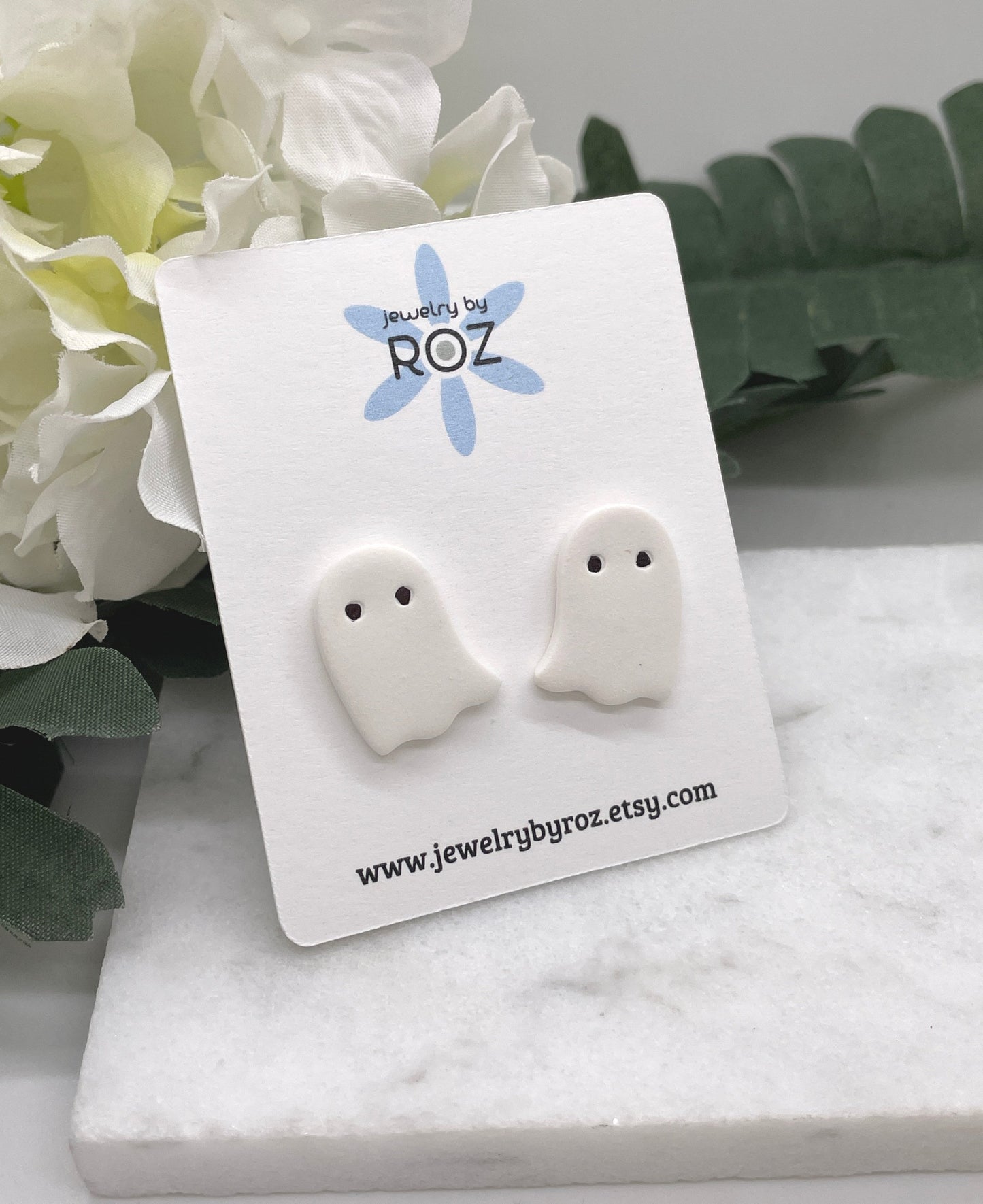 Ghost Stud Earrings made with White Polymer Clay and Sterling Silver Posts PCE-579