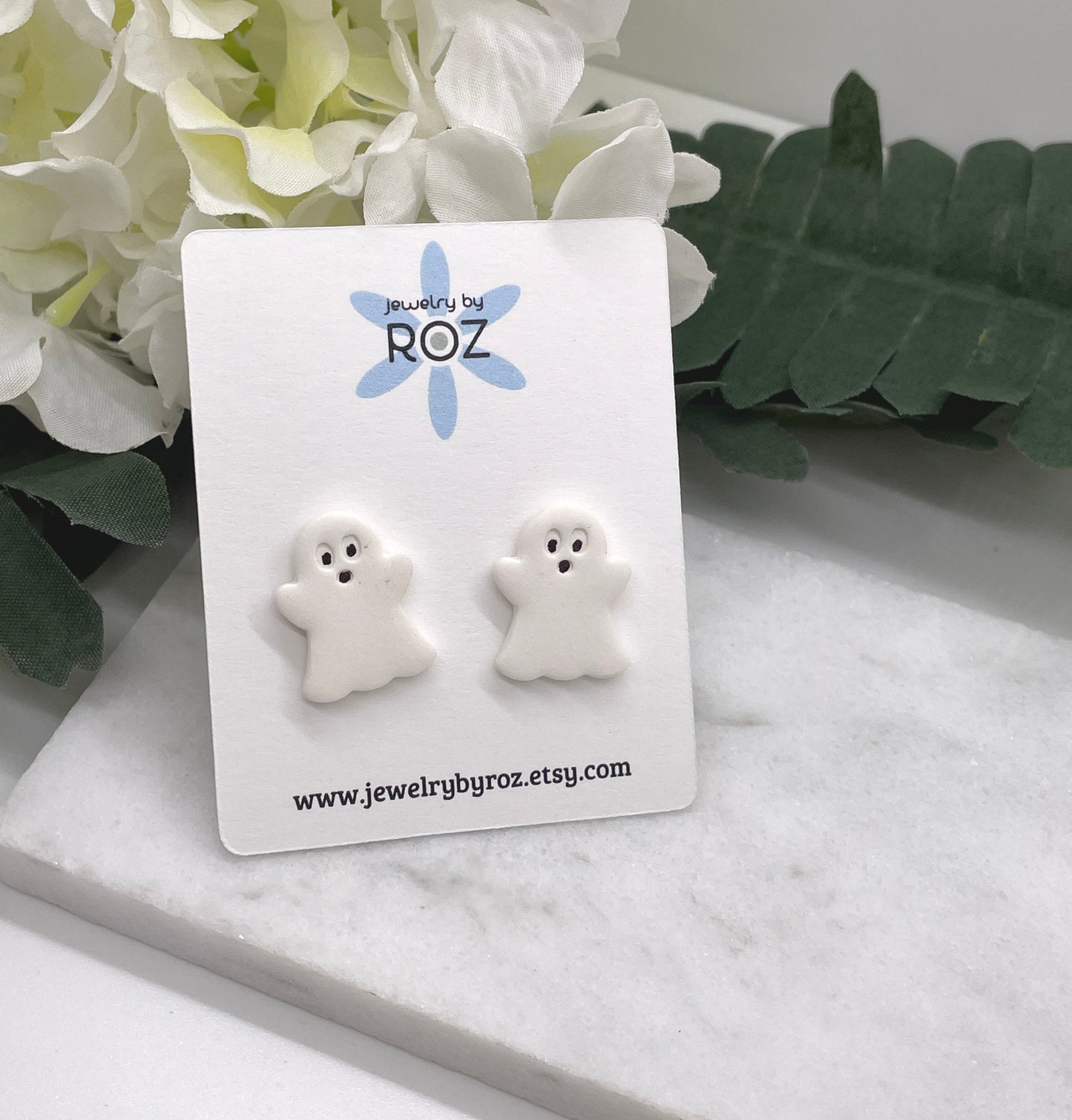 Ghost Stud Earrings made with White Polymer Clay and Sterling Silver Posts PCE-580