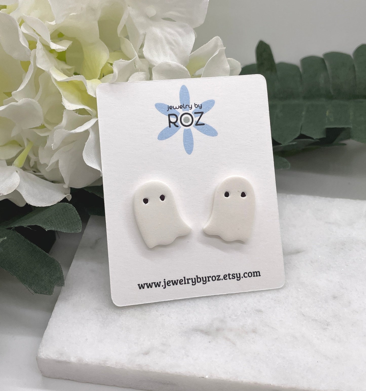 Ghost Stud Earrings made with White Polymer Clay and Sterling Silver Posts PCE-579
