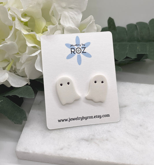 Ghost Stud Earrings made with White Polymer Clay and Sterling Silver Posts PCE-579