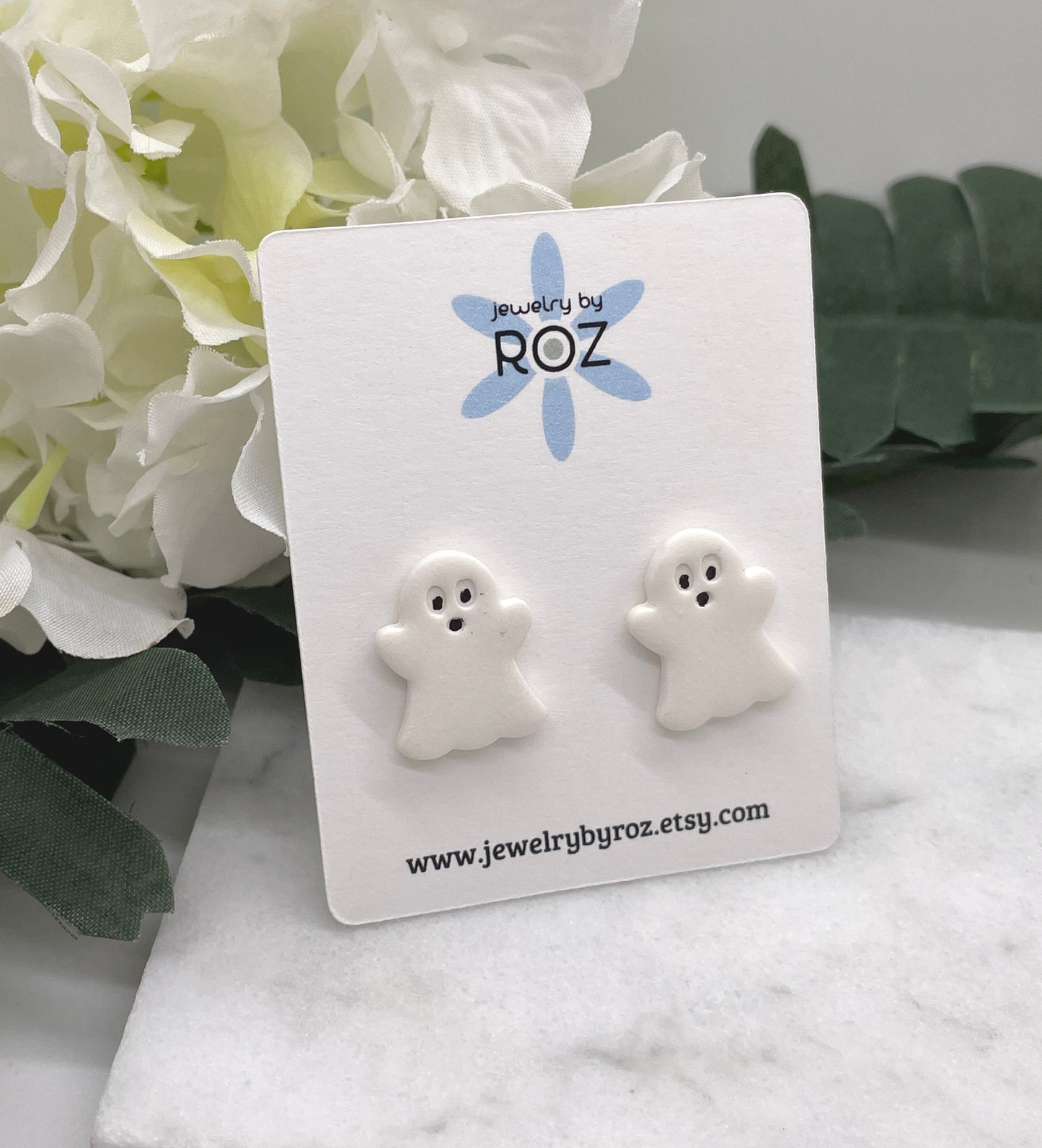 Ghost Stud Earrings made with White Polymer Clay and Sterling Silver Posts PCE-580